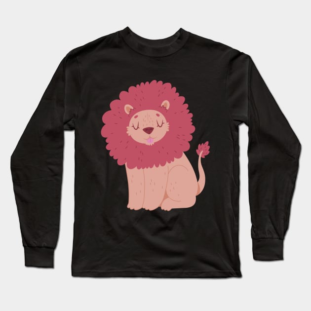 Pink Lion Long Sleeve T-Shirt by clairestamper